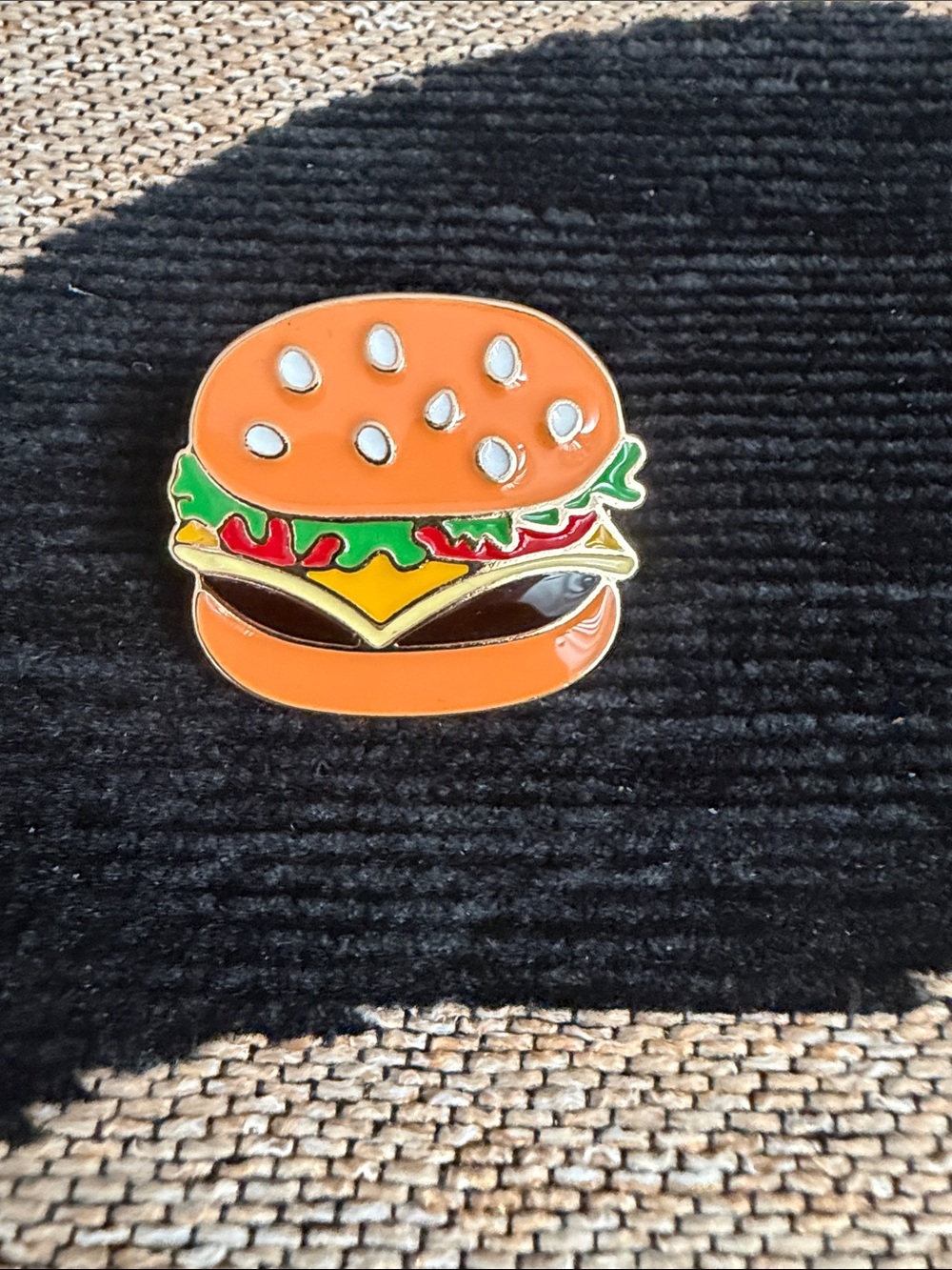 Hamburger Orange Burger Enamel Brooch Pin - Playful Food Accessory Pop Art NWOT